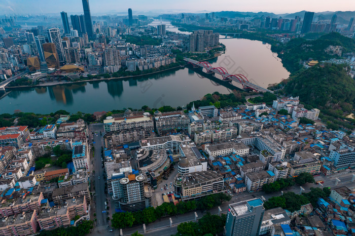 广西柳州城市清晨风光航拍