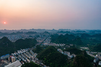 广西柳州城市清晨迷雾航拍