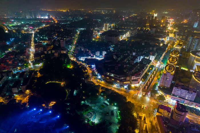 广西柳州城市夜景灯光交通航拍