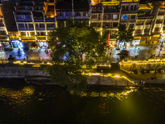 贵州黔东南镇远古镇夜景航拍摄影图