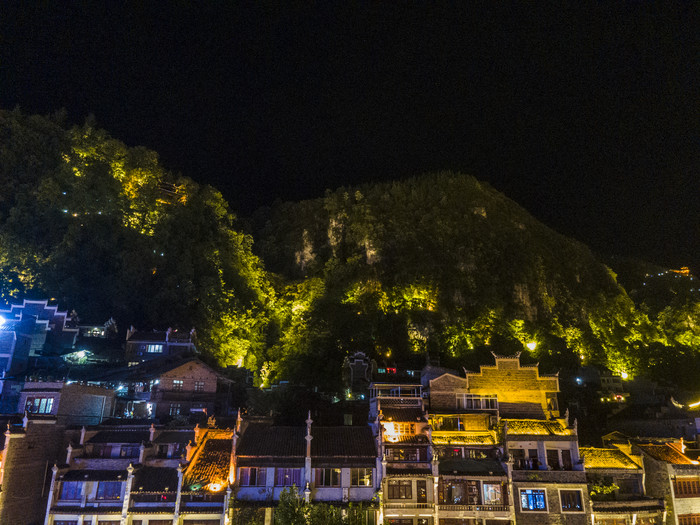 贵州黔东南镇远古镇夜景航拍摄影图