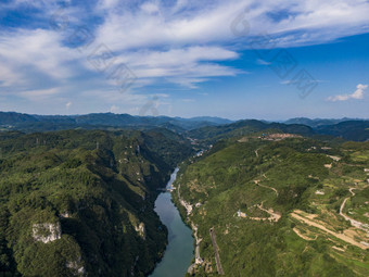 贵州山川河流舞阳河群山航拍