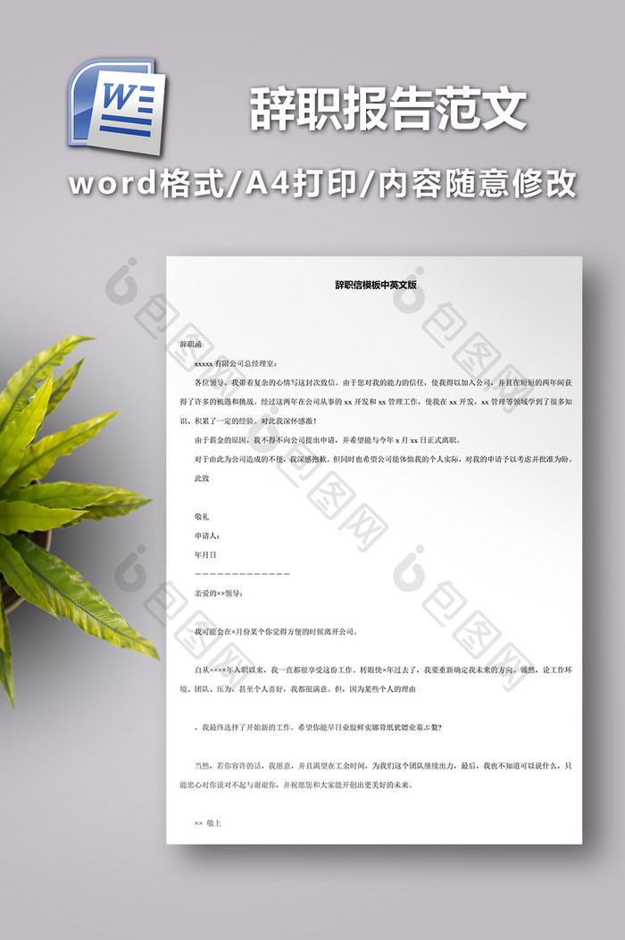 辞职报告word范文