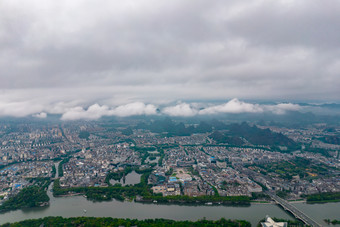 桂林城市乌云密布暴雨来临航拍