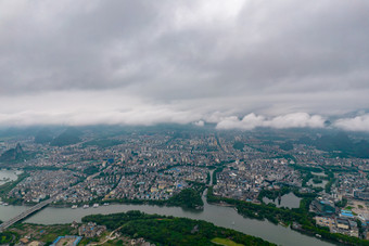 桂林城市乌云密布暴雨来临航拍