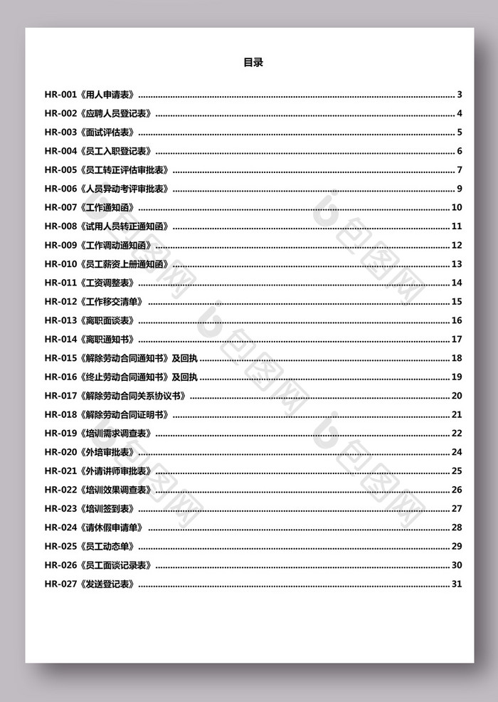 人事部常用表格模板