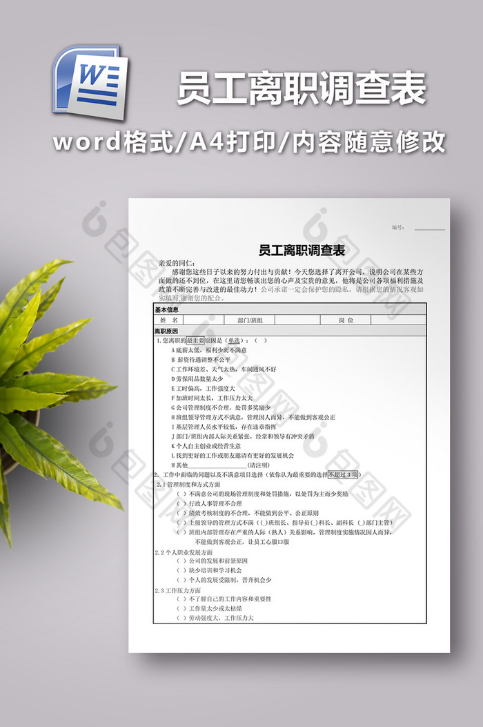 员工离职调查表模板图片图片