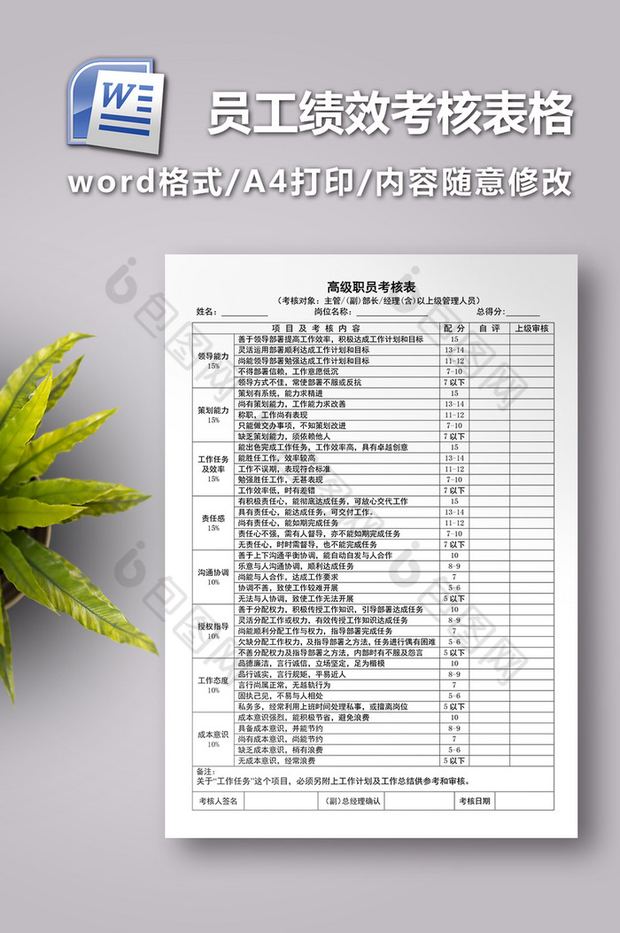 员工绩效考核表格图片图片