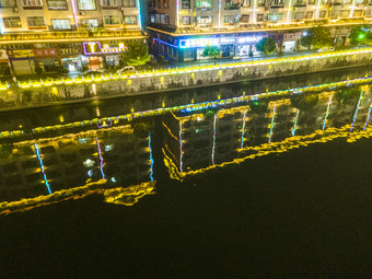 湖南通道侗族建筑夜景航拍摄影图