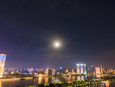 湖南长沙湘江橘子洲夜景灯光