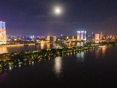 湖南长沙湘江橘子洲夜景灯光