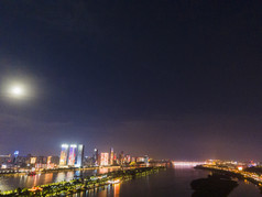 湖南长沙湘江橘子洲夜景灯光