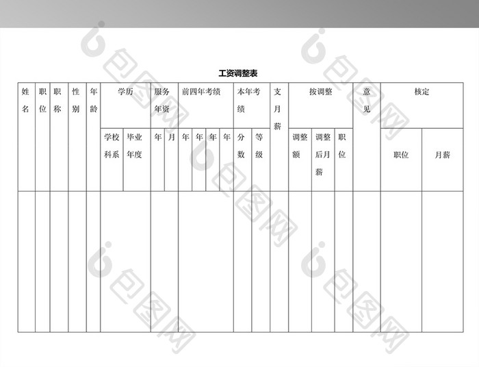 工资调整表word表格模板