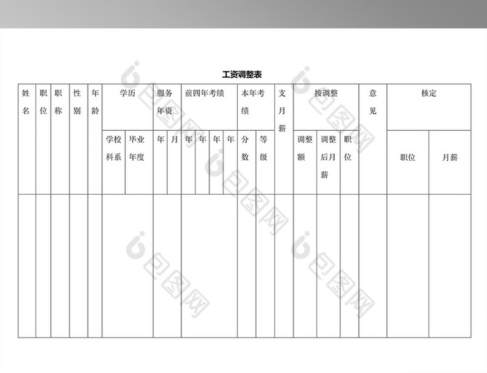 工资调整表word表格模板