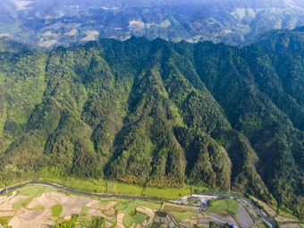 美丽乡村田园山川丘陵天门山航拍摄影图