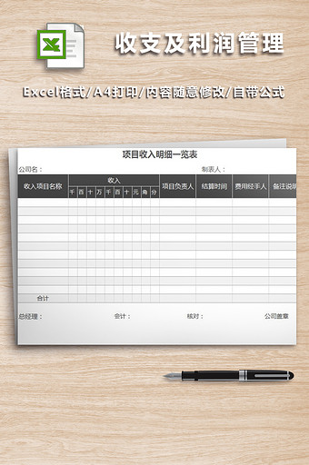 项目收入明细一览表图片