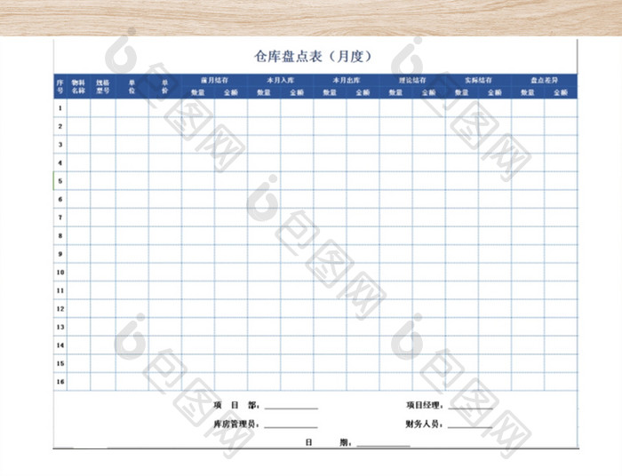 仓库商品盘点明细表格