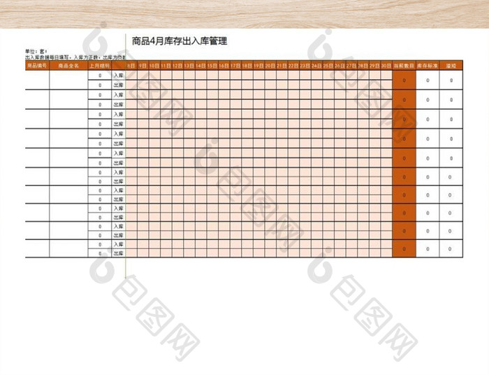 商品库存出入库管理表模板