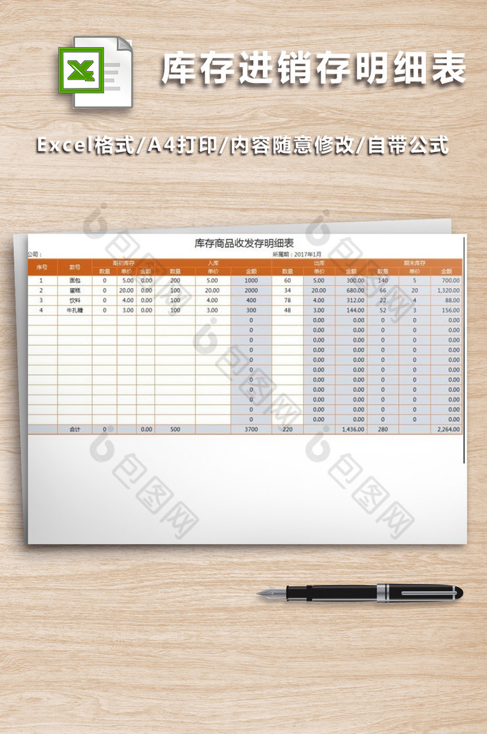 庫存商品全年進銷存明細表自動統計