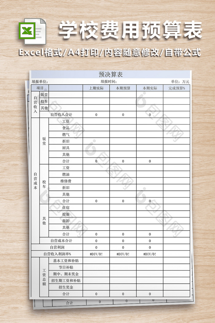 民办学校费用预算表二联表