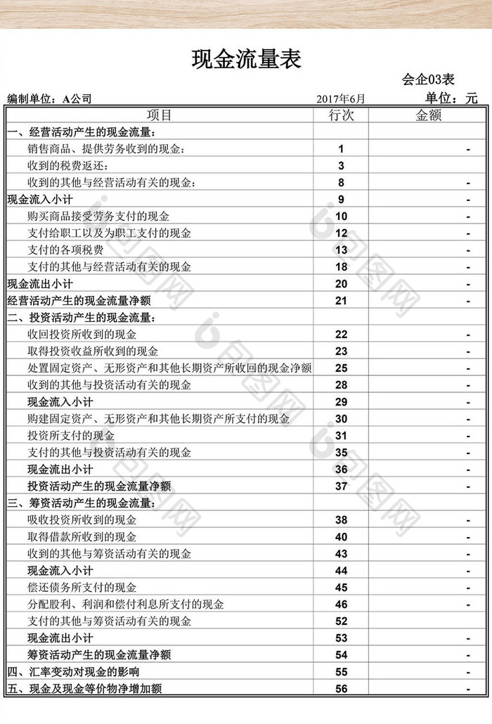 最新现金流量表模板excel表