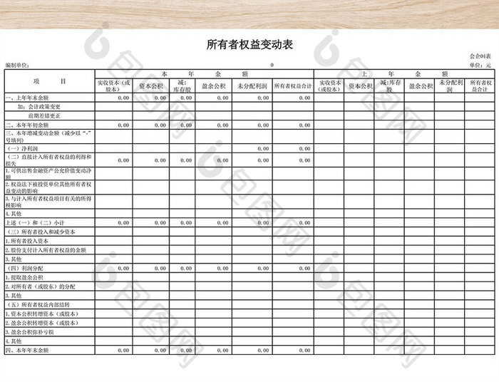 所有者权益变动表模板excel表