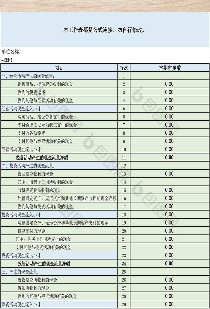 新准则现金流量表编制模板六联表