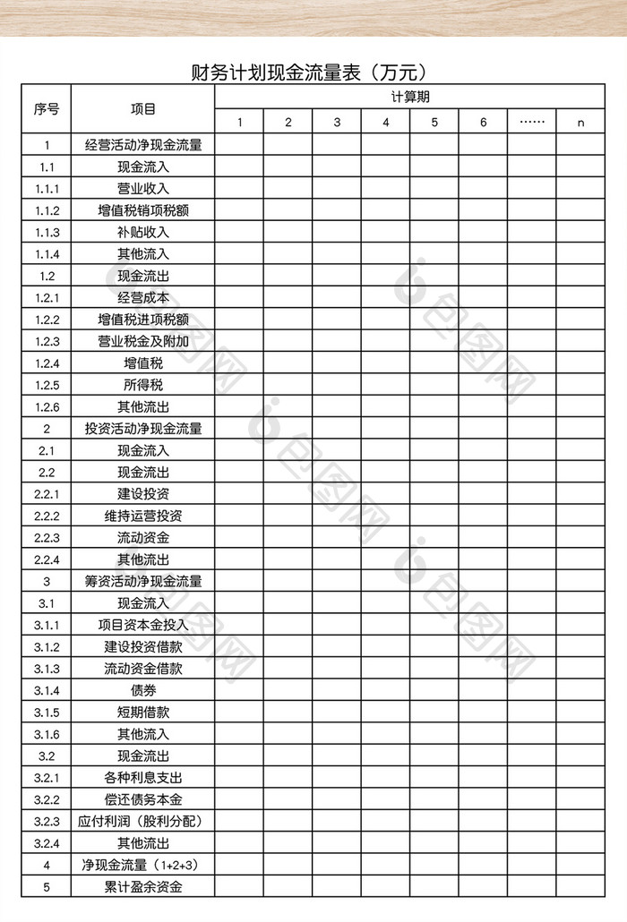 财务计划现金流量表excel表