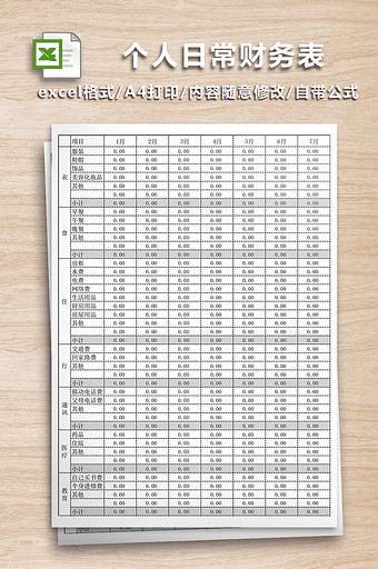 个人日常花费记录财务表4联