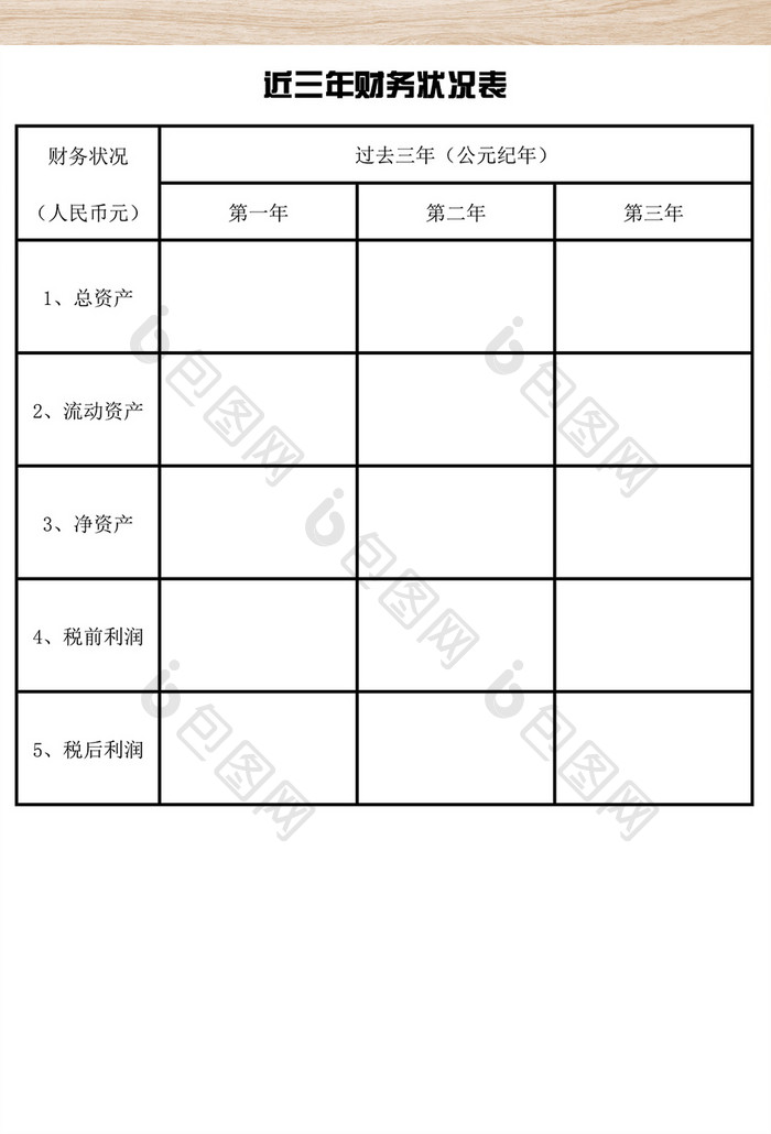 公司财务状况表excel表