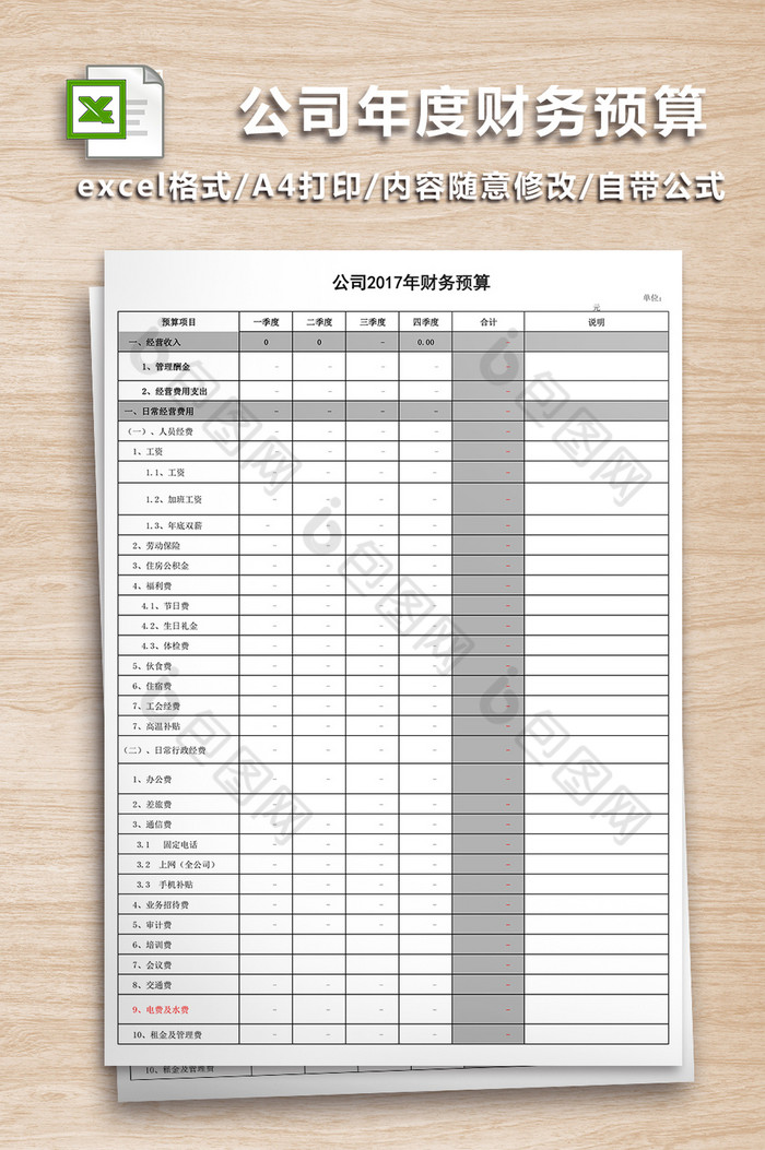 财务预算格式年度公司图片