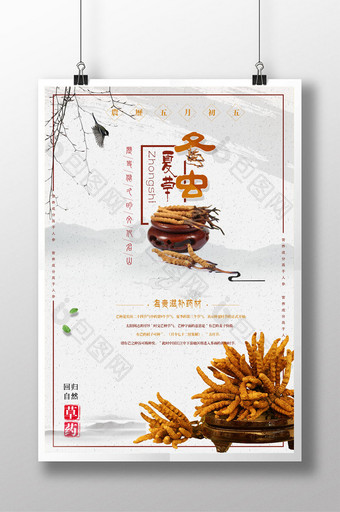 中国风中药文化冬虫夏草促销海报图片