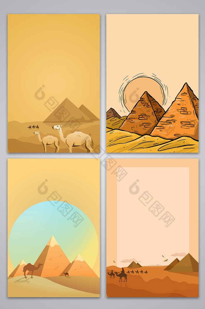 矢量沙漠骆驼风景风光手绘背景