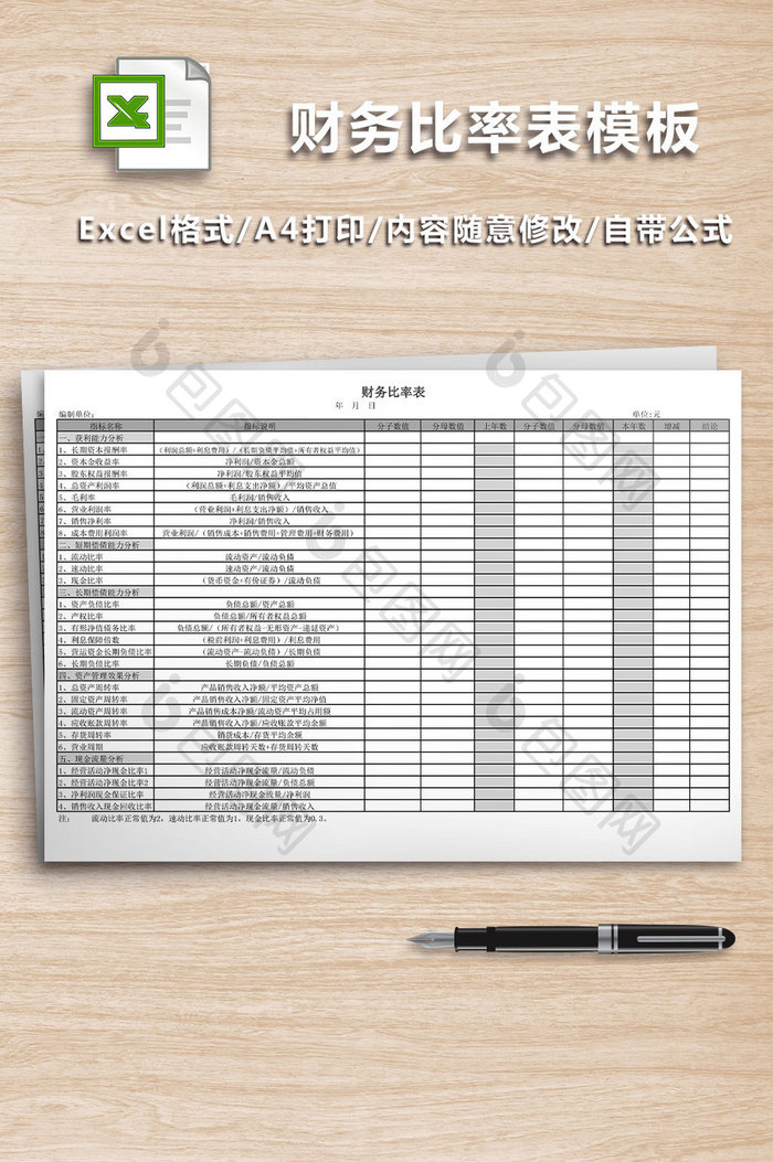 财务比率表模板excel表