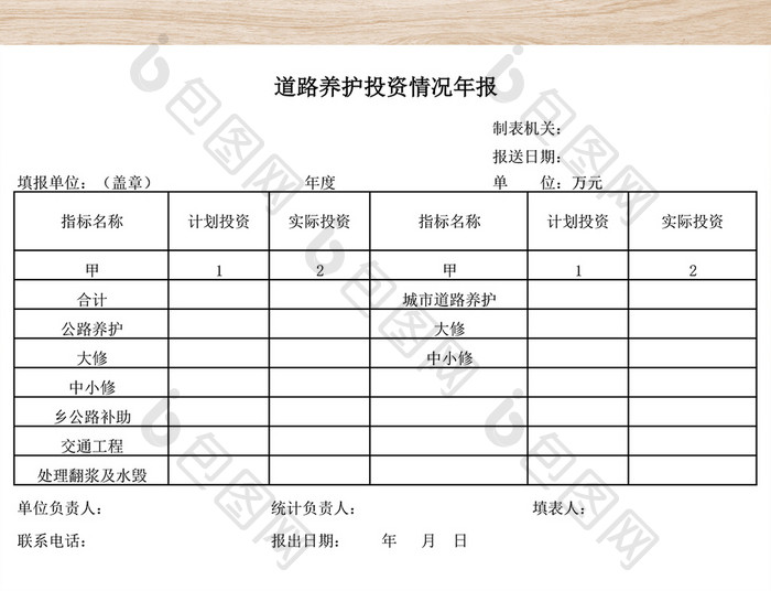 道路养护投资情况年报excel表