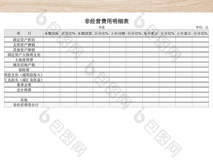 非经营费用明细表模板excel表