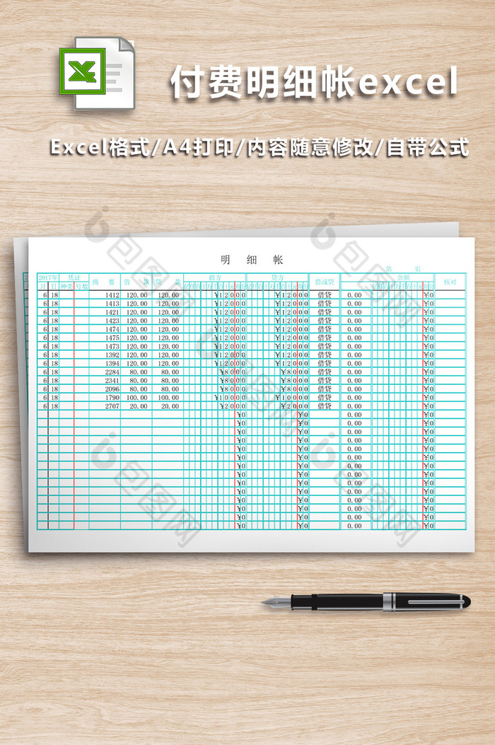 付费明细帐excel模版图片图片