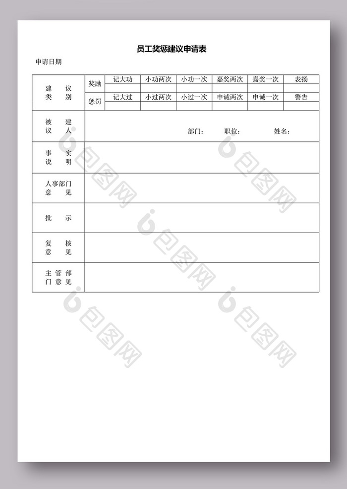 员工奖惩建议申请表