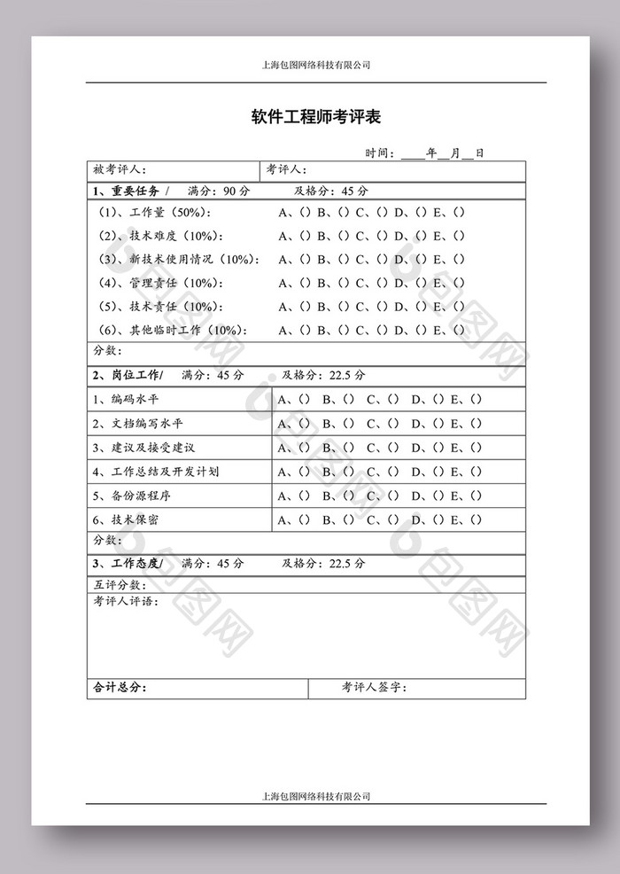 软件工程师考评表