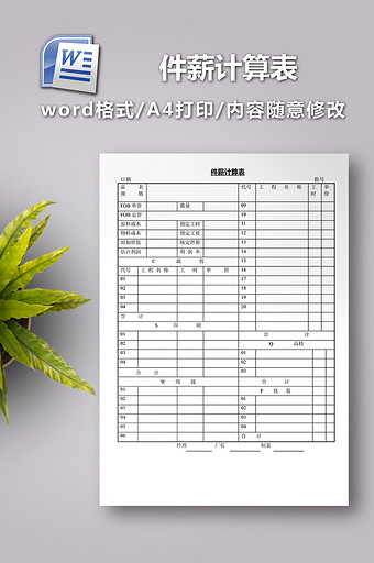 件薪计算表格模板图片