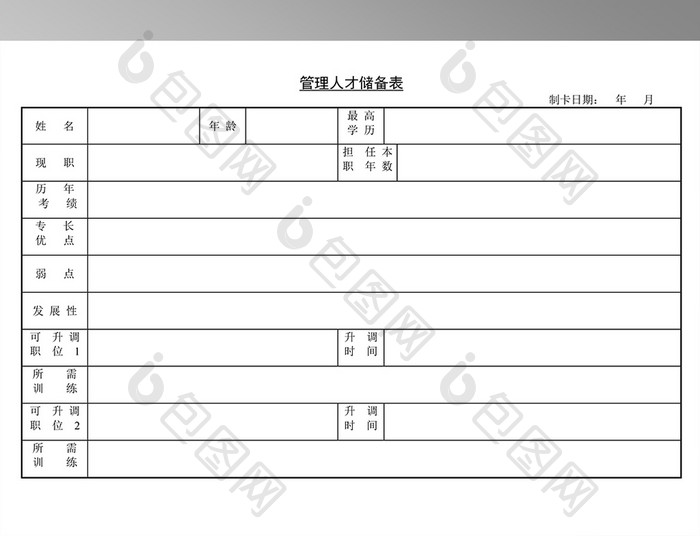 管理人才储备表模板