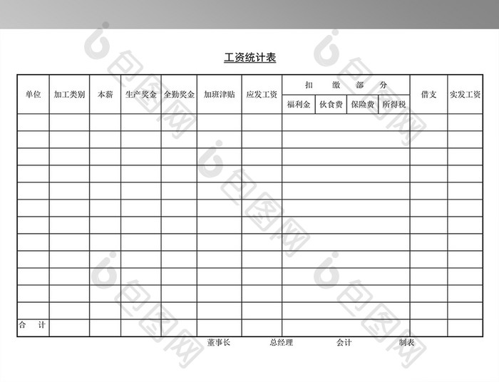 工资统计表word模板