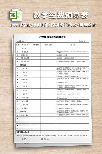 教学单位经费预算申请表图片