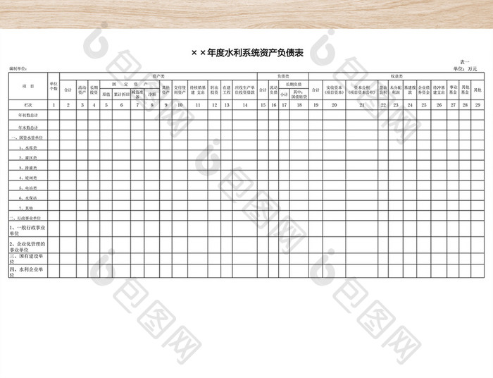 年度水利系统财务表五联表