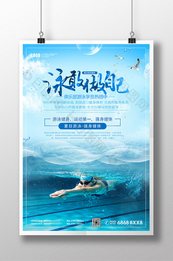 清新游泳健身俱乐部海报设计图片