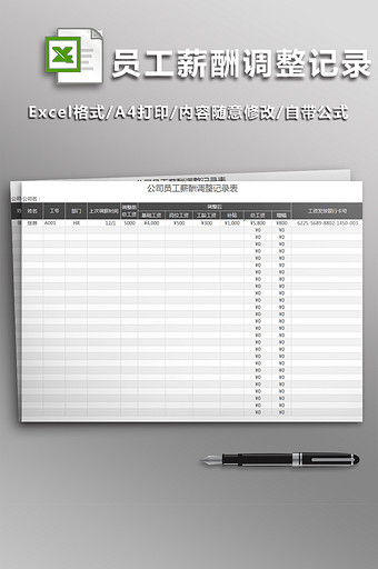 公司员工薪酬调整记录表图片