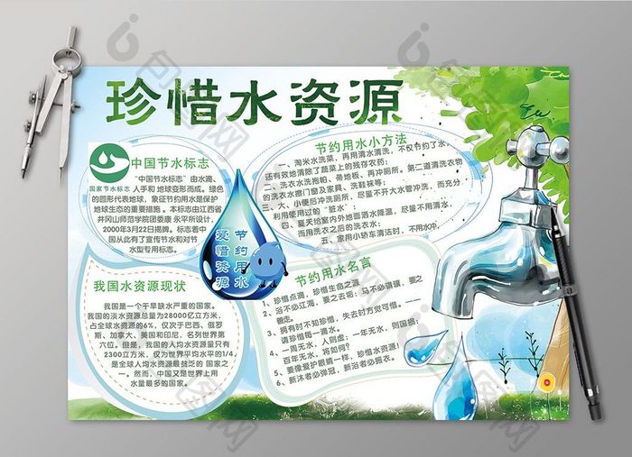 蓝色珍惜水资源电子小报