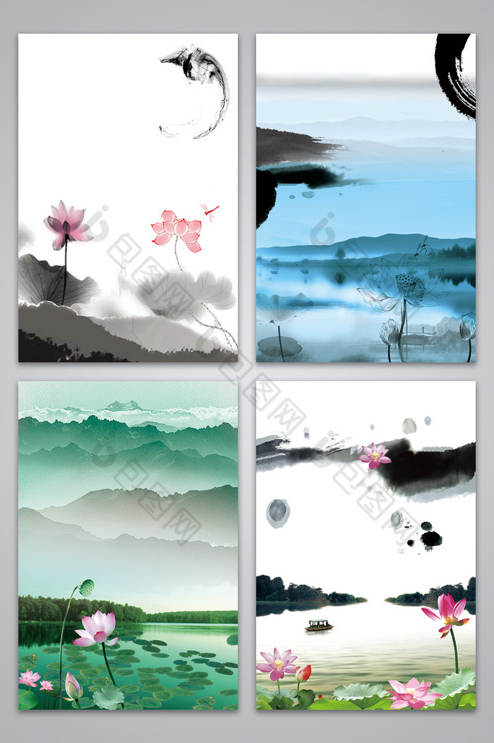 水墨山水画中国风树叶图片