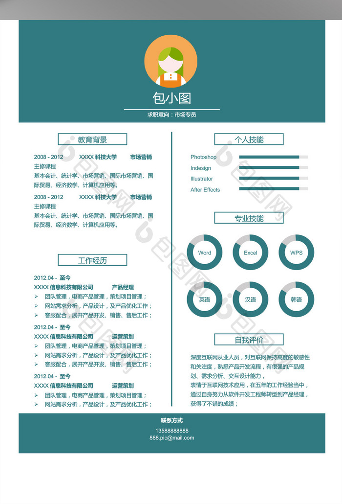 市场专员绿色简约简历