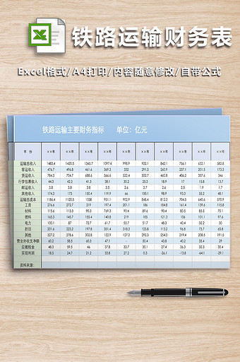 铁路运输主要财务指标模板图片